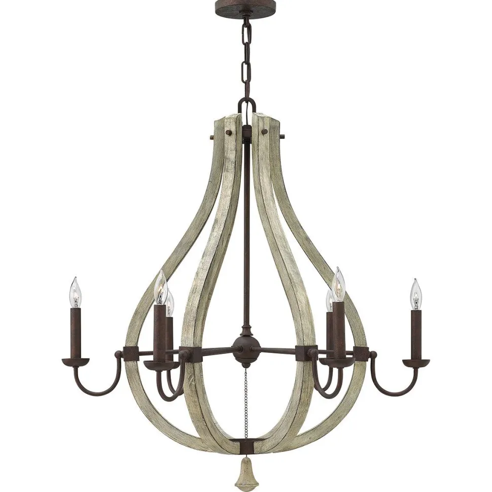 Antik Kronleuchter Holz Metall Ø76cm höhenverstellbar