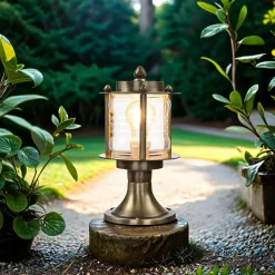 Antike Außenleuchte Sockellampe MYKO Echt-Messing