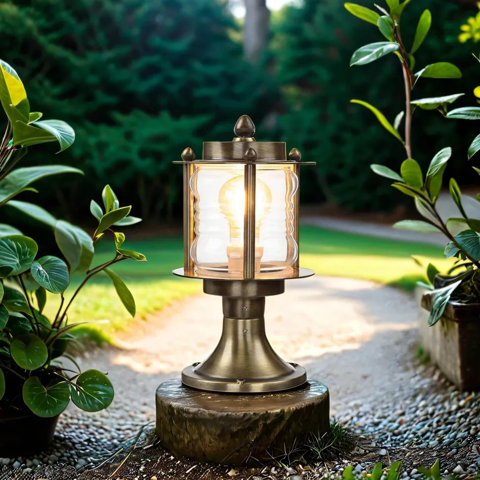 Antike Außenleuchte Sockellampe MYKO Echt-Messing