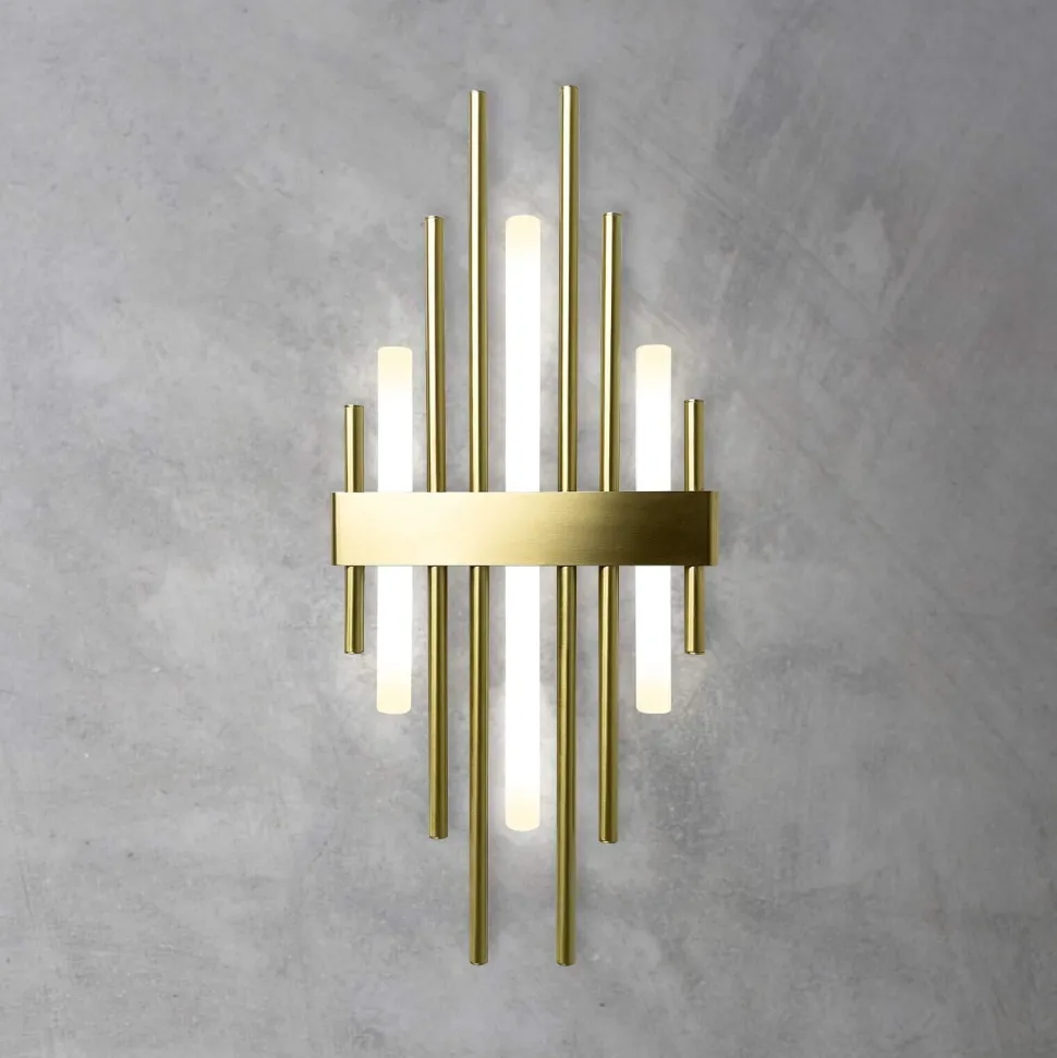 Art Déco Wandleuchte 70,5cm hoch Messing massiv 3x S14d