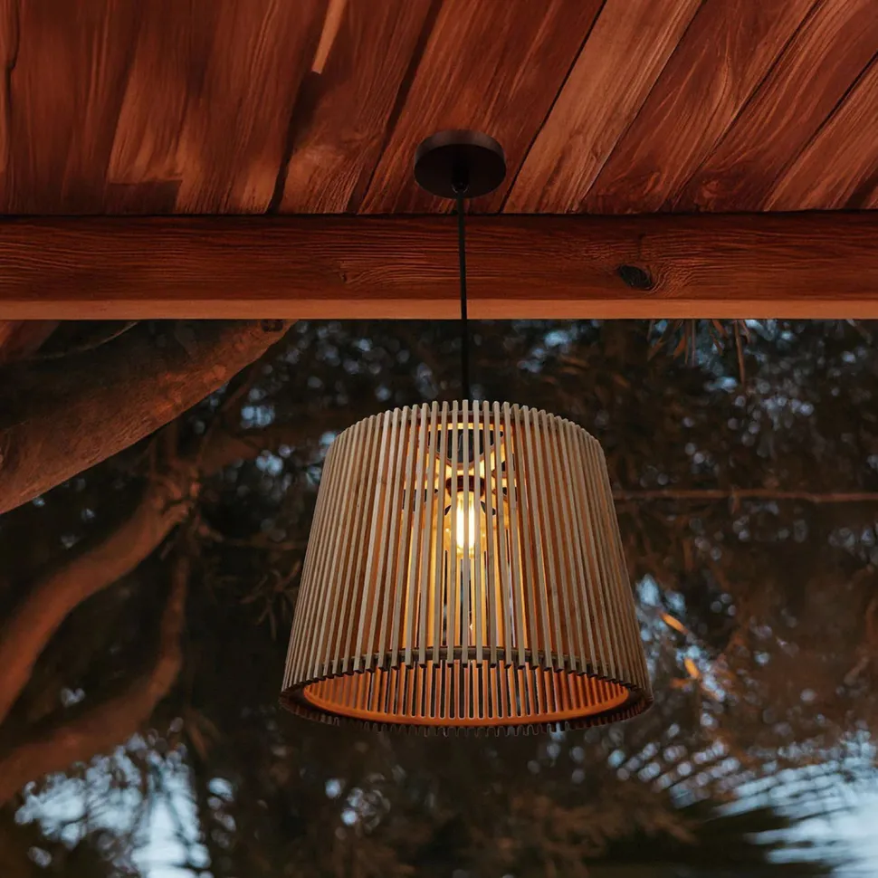 Außen Hängeleuchte Holzschirm E27 IP44 Ø 39 cm YOKKA