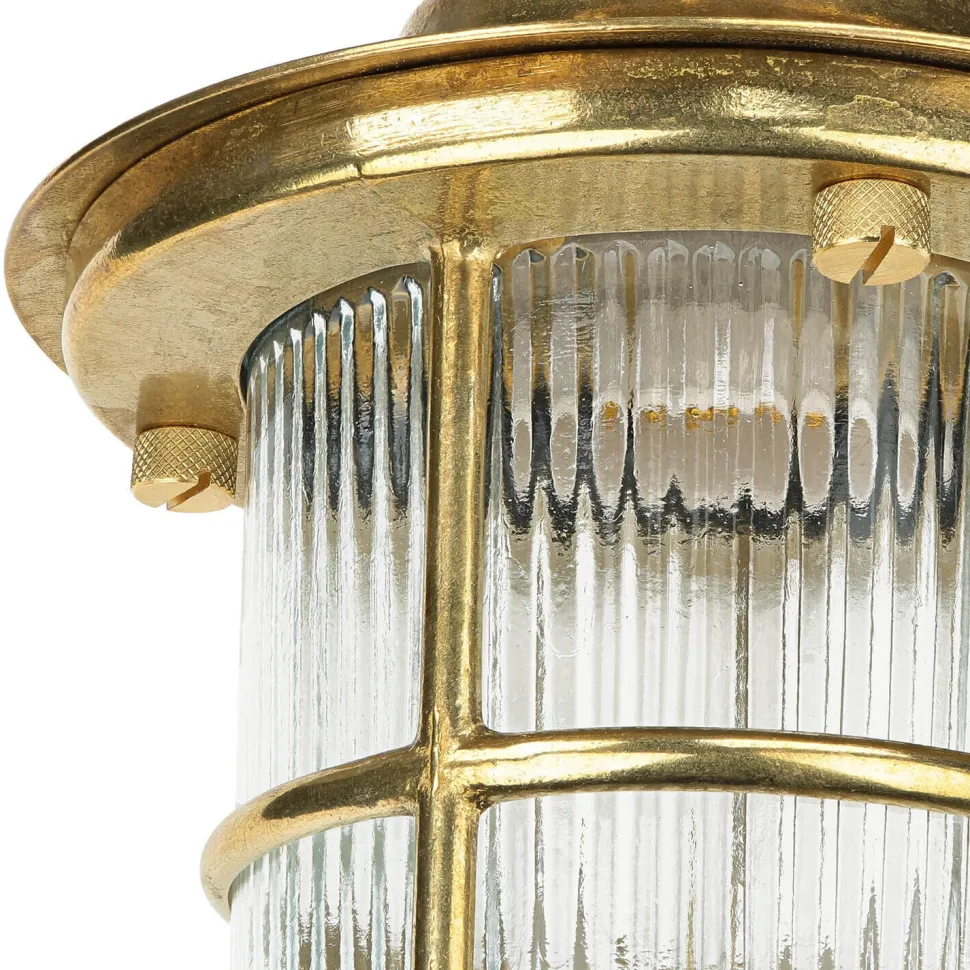 Außen Pendelleuchte Messing Riffelglas IP54 rostfrei