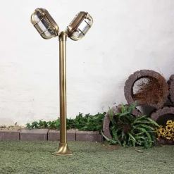 Außen Stehleuchte Antik 2-flmg aus Echt-Messing