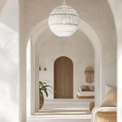 Außenlampe hängend Korbschirm E27 IP44 Ø 40,5 cm Weiß Antik