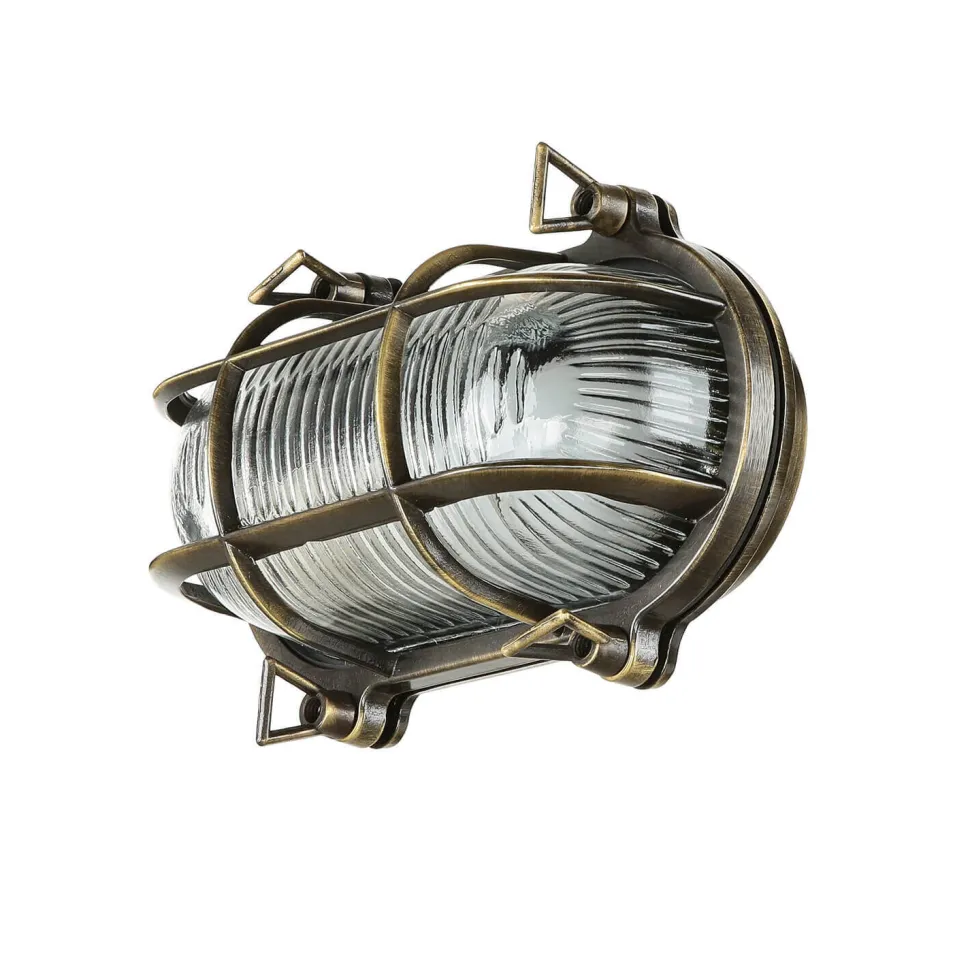Außenlampe Messing Riffelglas E27 IP64 Maritim SKIATHOS