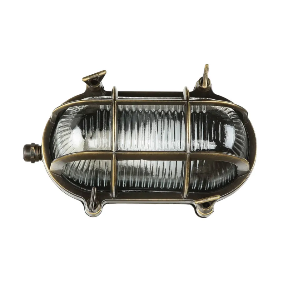 Außenlampe Messing Riffelglas E27 IP64 Maritim SKIATHOS