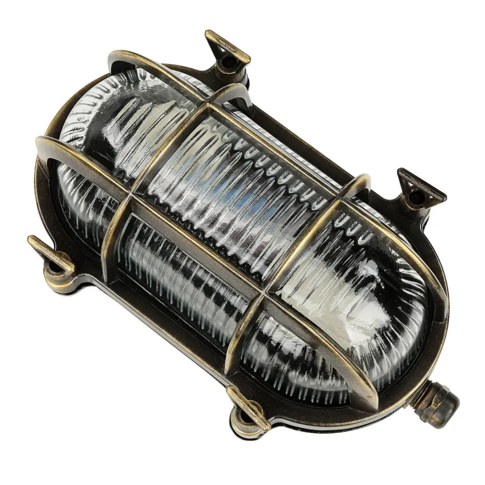 Außenlampe Messing Riffelglas E27 IP64 Maritim SKIATHOS