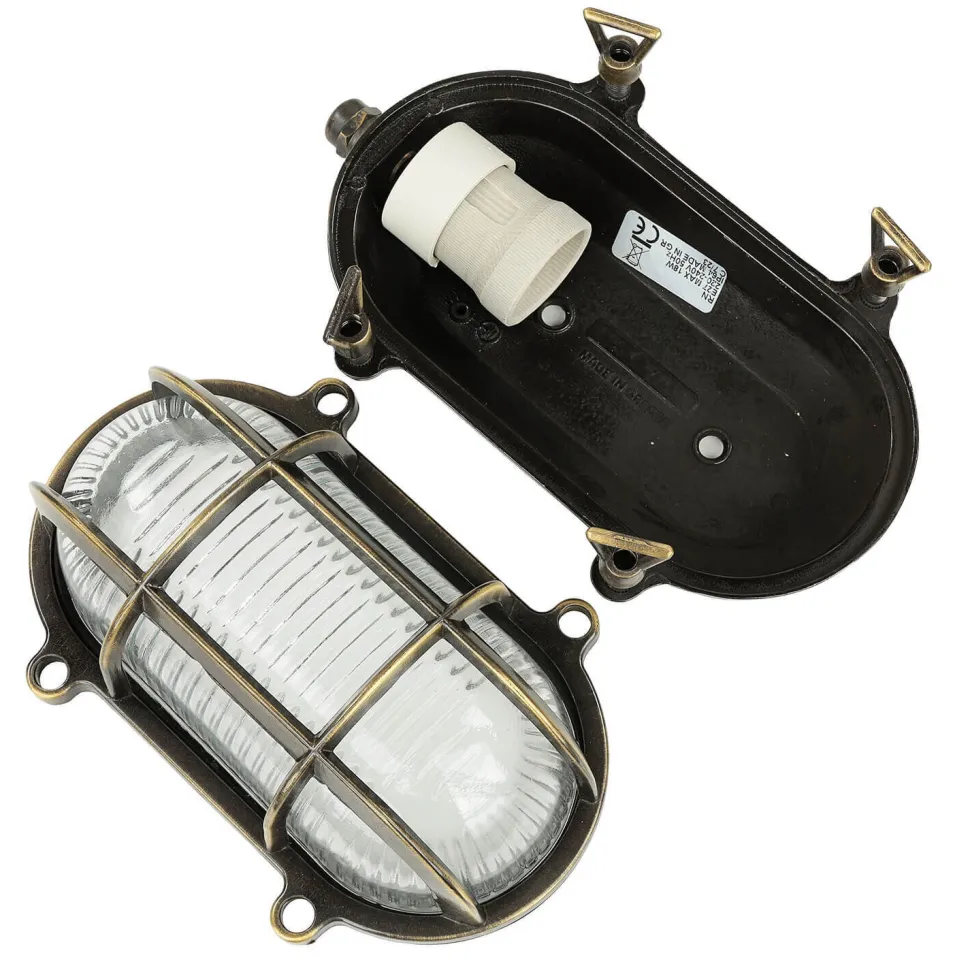 Außenlampe Messing Riffelglas E27 IP64 Maritim SKIATHOS