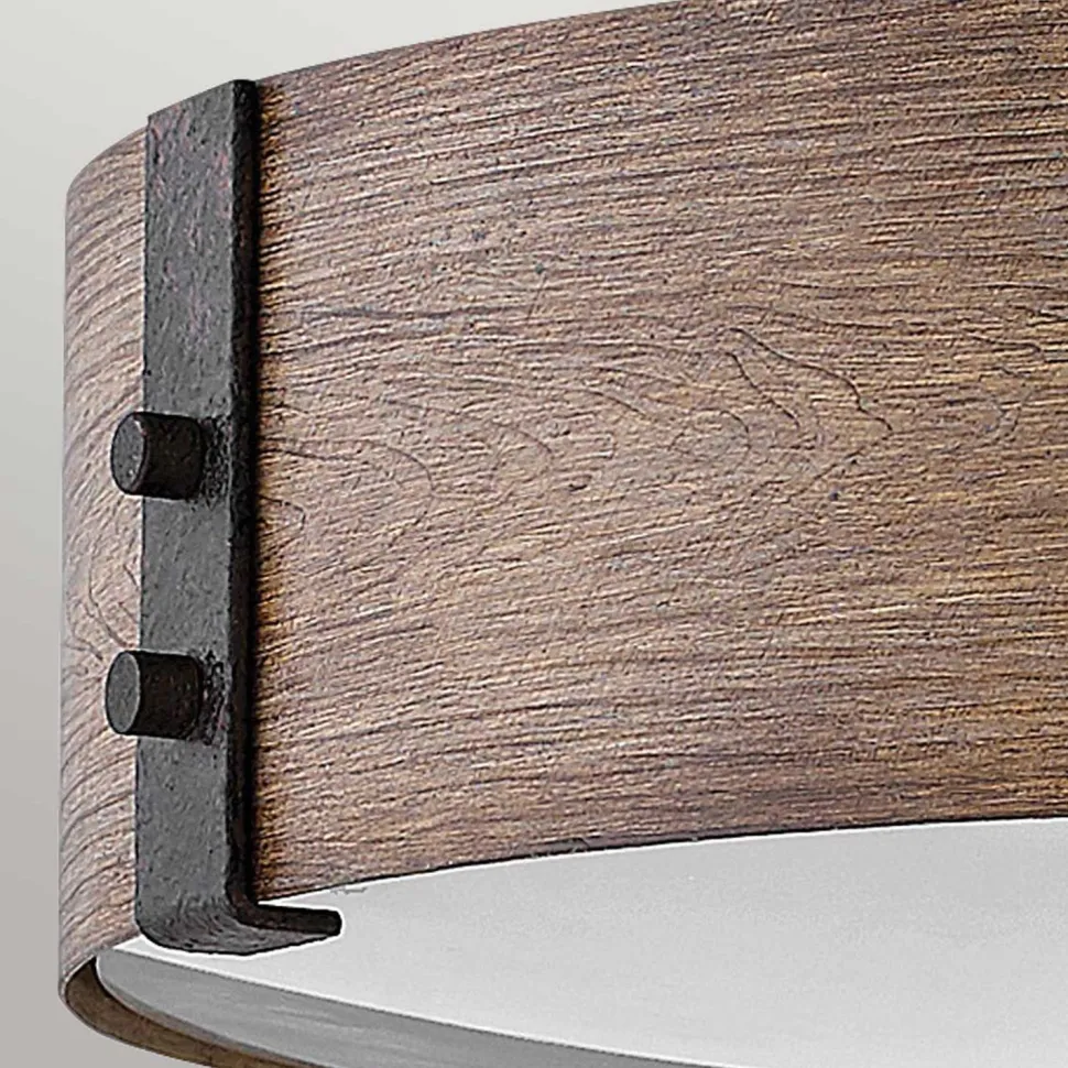 Außenlampe rund D: 38,1 cm IP44 E14 in Holz Optik blendarm