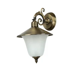 Außenlampe Wand aus Messing Antik mit Glasschirm