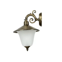 Außenlampe Wand aus Messing Antik mit Glasschirm