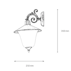 Außenlampe Wand aus Messing Antik mit Glasschirm