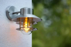 Außenlampe Wand Glas Aluminium in Chrom IP44 E27 Balkon