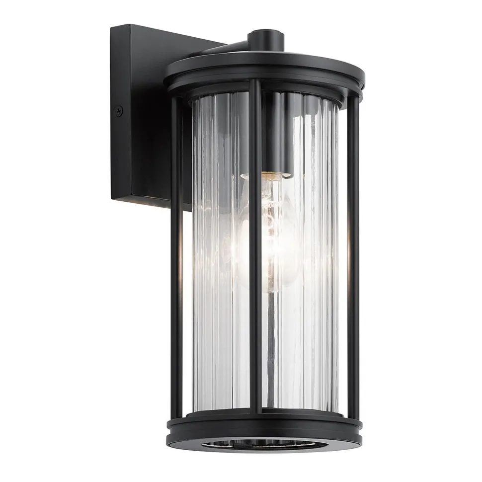 Außenlampe Wand IP44 H: 29 cm Glas Aluminium Schwarz