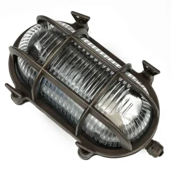 Außenlampe Wand Maritim Messing Riffelglas Schwarz antik