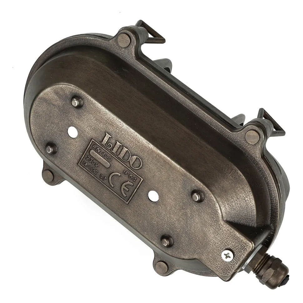 Außenlampe Wand Maritim Messing Riffelglas Schwarz antik