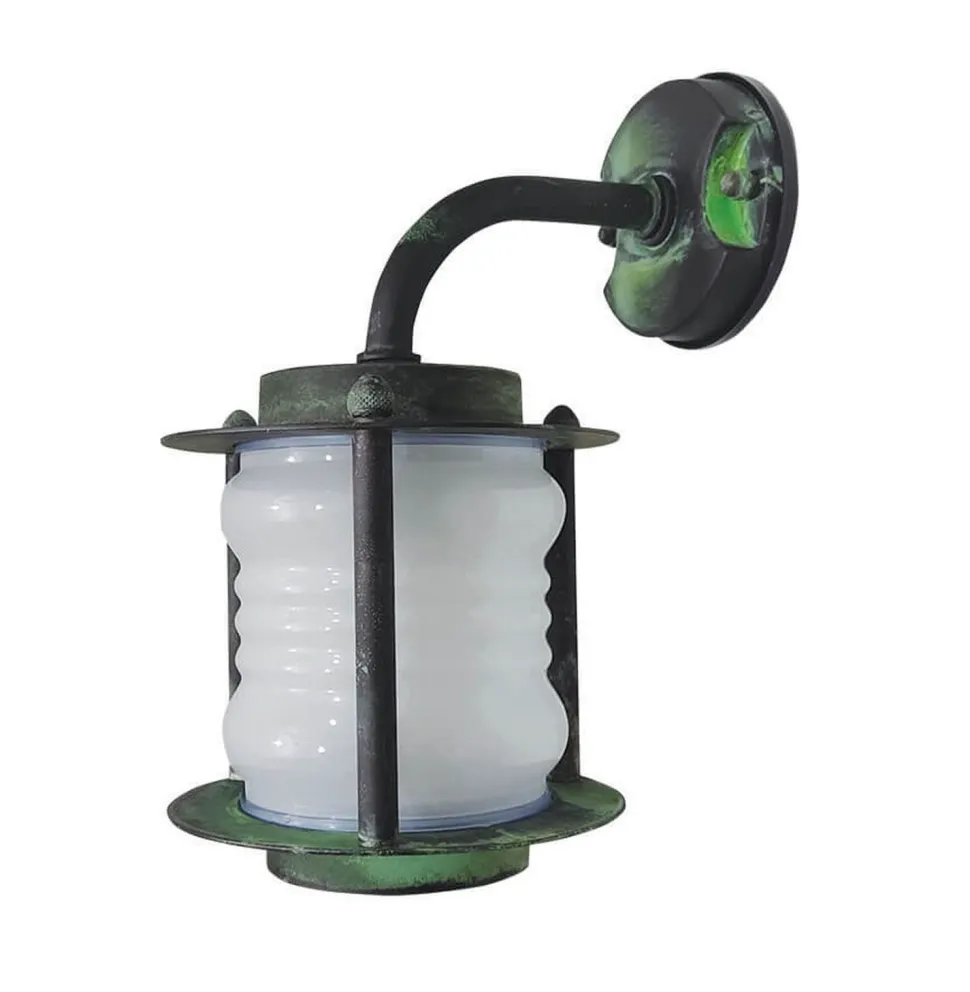 Außenlampe Wand Messing Glas E27 IP23 29 cm hoch Grün Antik