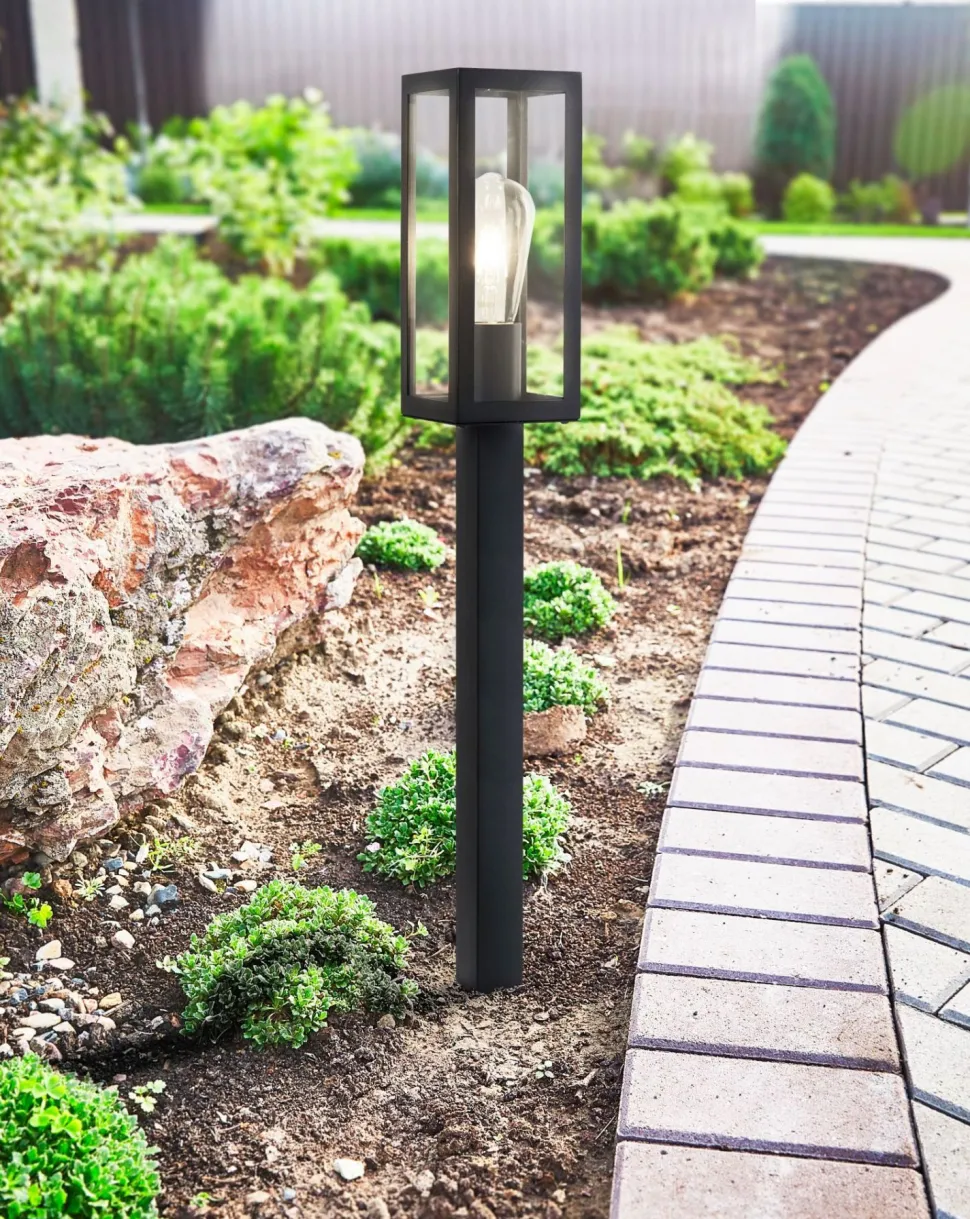 Außenleuchte Edelstahl Glas IP44 E27 90 cm Schwarz