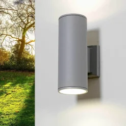 Außenleuchte Grau Up Down Aluminium Glas Fassade Haus