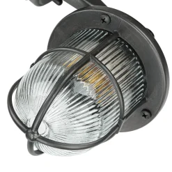 Außenleuchte IP64 E27 Schwarz antik geriffeltes Glas Messing