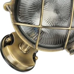 Außenleuchte Maritim Echt-Messing Riffelglas IP64 E27 SERIFOS