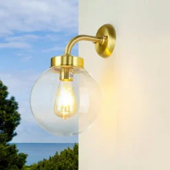 Außenleuchte Messing Kugelschirm E27 Wand Haus Garten