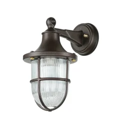 Außenleuchte Wand IP64 E27 Rostbraun antik Echt-Messing Maritim