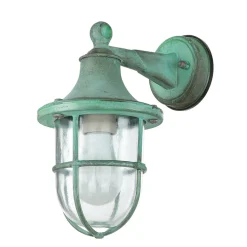 Außenleuchte Wand IP64 Grün antik Glas Echt-Messing E27