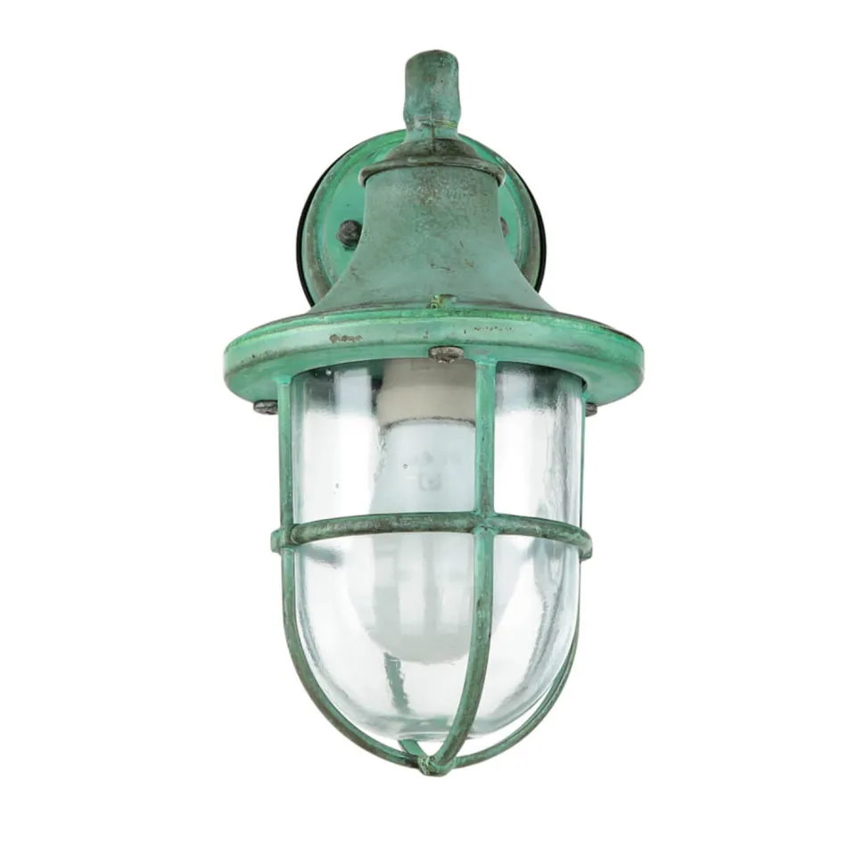 Außenleuchte Wand IP64 Grün antik Glas Echt-Messing E27