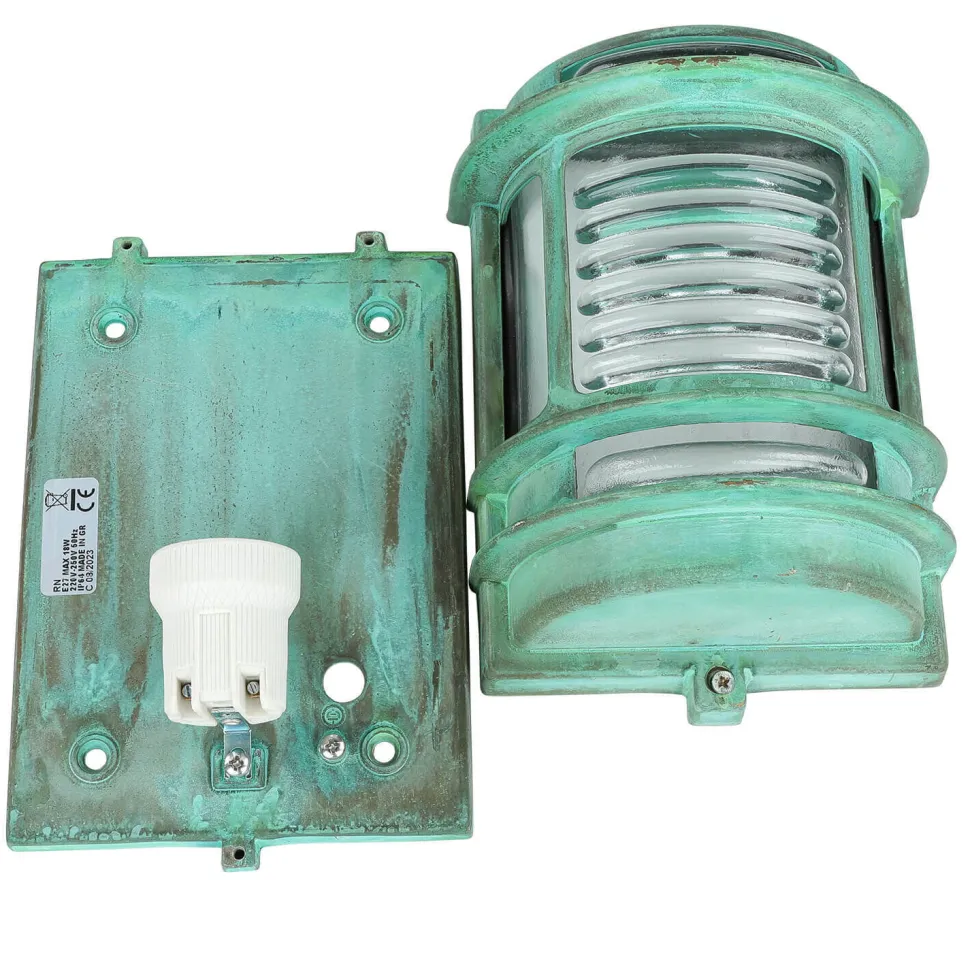 Außenleuchte Wand IP64 Messing Glas Grün antik E27