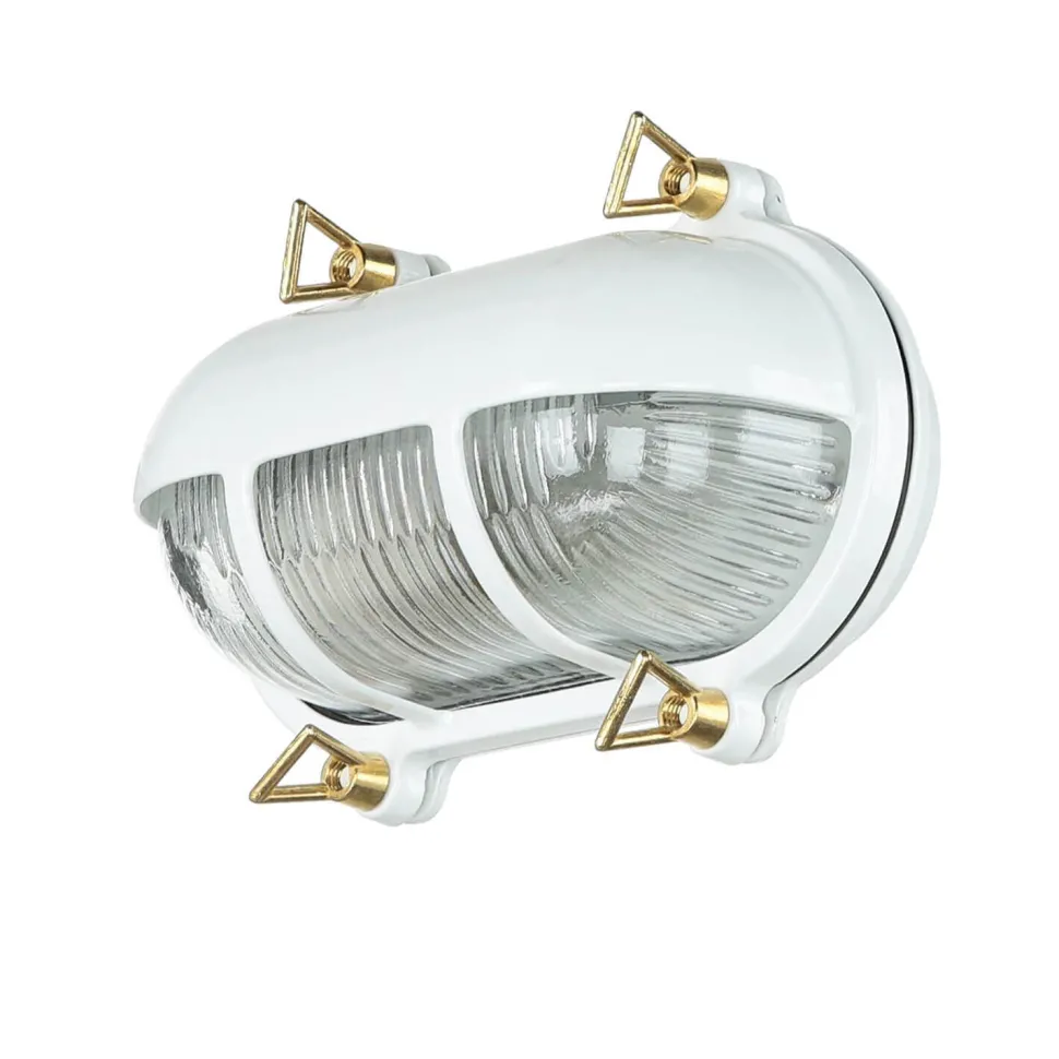 Außenleuchte Wand IP64 Messing Riffelglas Maritim E27