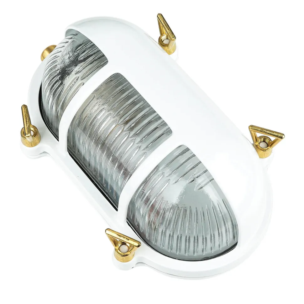 Außenleuchte Wand IP64 Messing Riffelglas Maritim E27