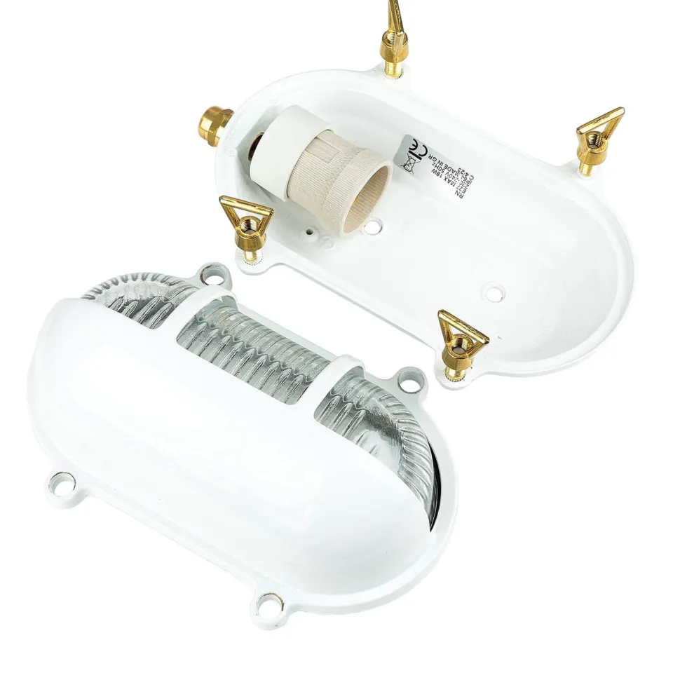 Außenleuchte Wand IP64 Messing Riffelglas Maritim E27