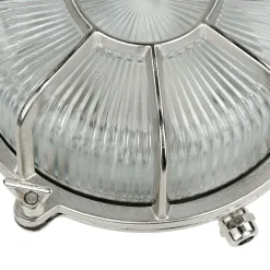 Außenleuchte Wand Maritim Echt-Messing Riffelglas E27