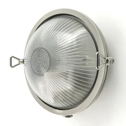 Außenleuchte Wand Messing Riffelglas D: 17,5 cm rund Maritim