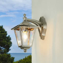 Außenleuchte Wand Messing massiv in Nickel E27