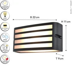 Außenwandlampe Anthrazit E27 IP44 B:22 cm blendarm