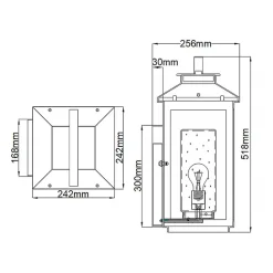 Außenwandlampe E27 IP44 51,8 cm hoch in Messing antik