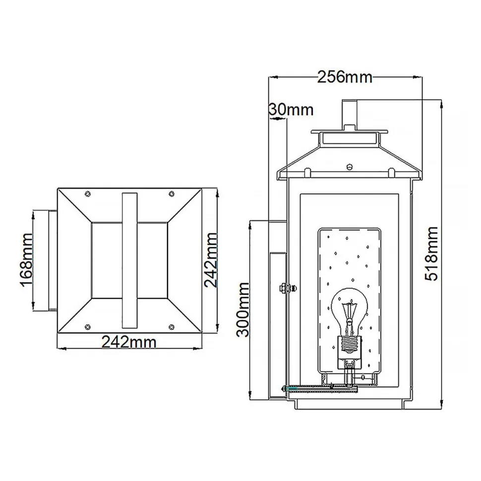 Außenwandlampe E27 IP44 51,8 cm hoch in Messing antik
