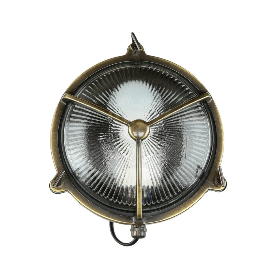 Außenwandlampe Glas Messing Haus rund rostfrei