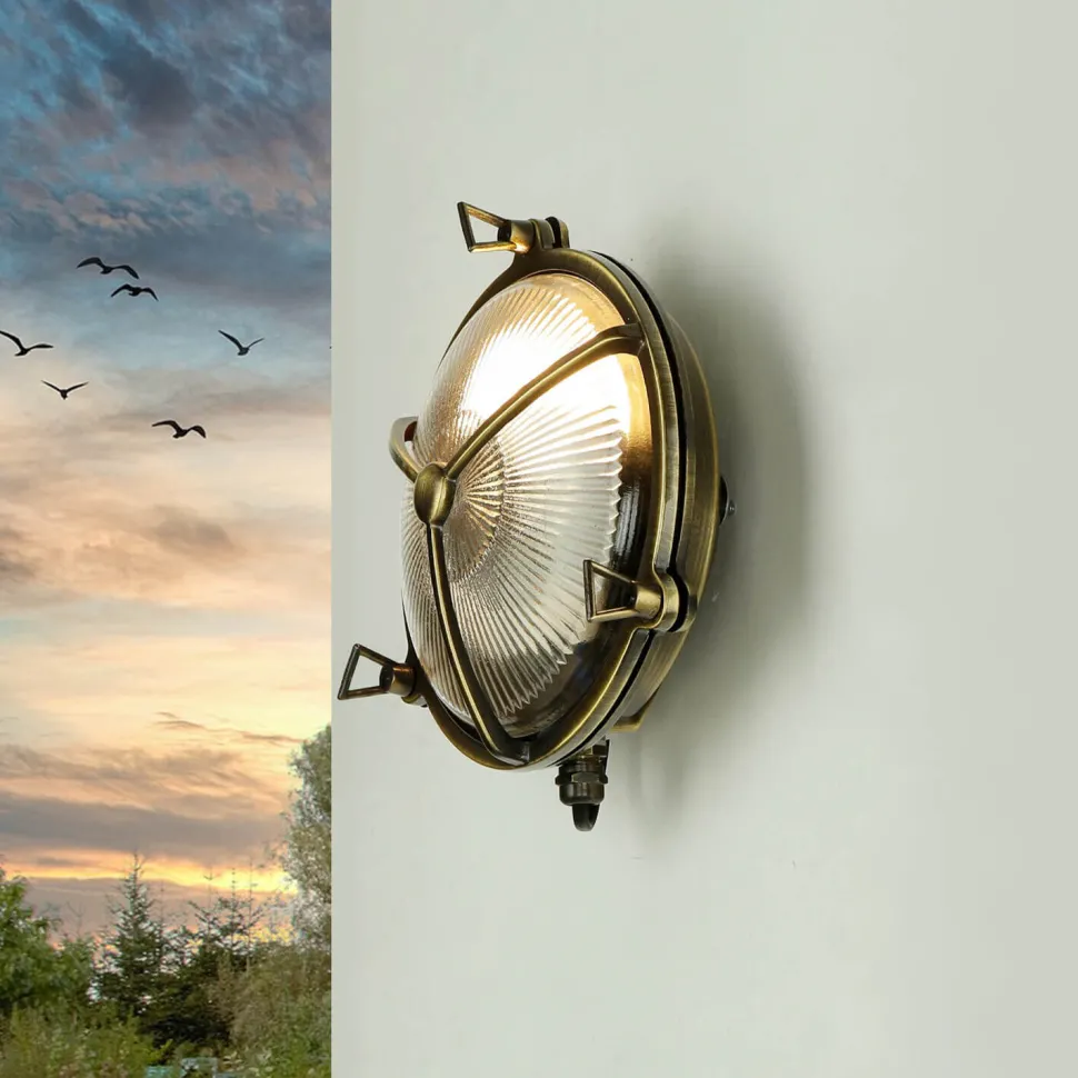 Außenwandlampe Glas Messing Haus rund rostfrei