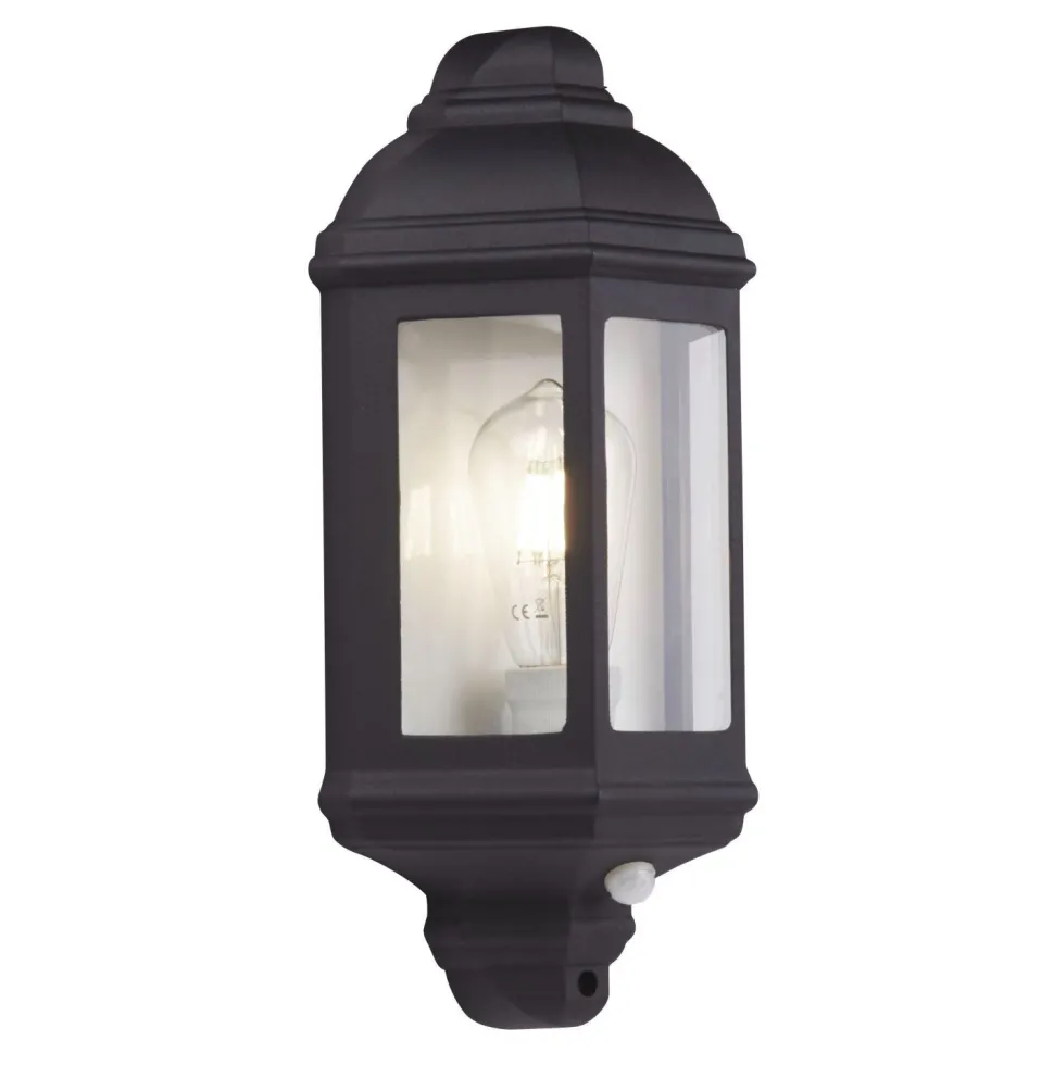 Außenwandlampe IP44 E27 Schwarz Bewegungsmelder H: 36 cm