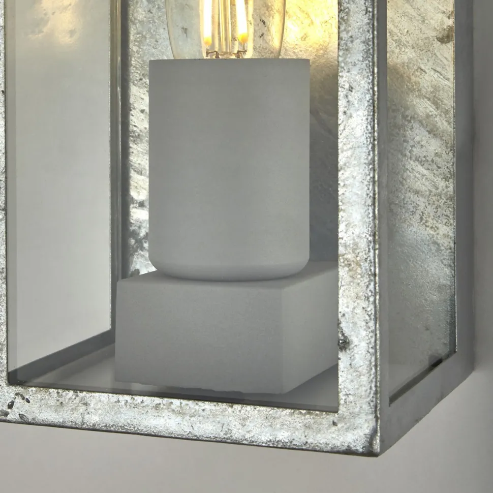 Außenwandlampe IP44 in Silber E27 Glas Metall eckig H: 24 cm