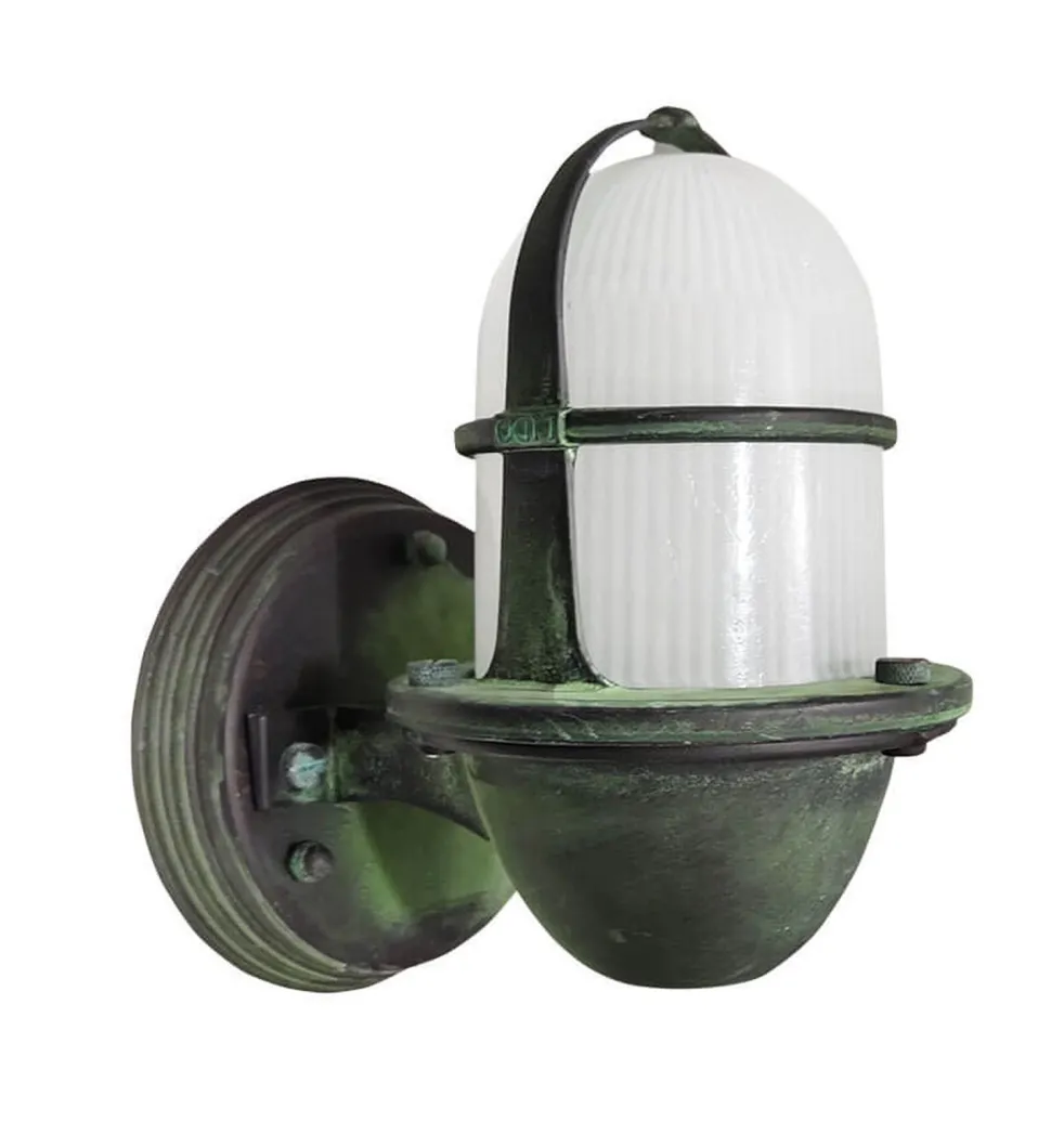 Außenwandlampe klein Echt-Messing Glas E27 IP64 H: 24 cm