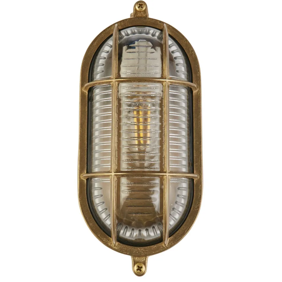 Außenwandlampe Messing Glas IP64 E27 Maritim H: 23,5 cm