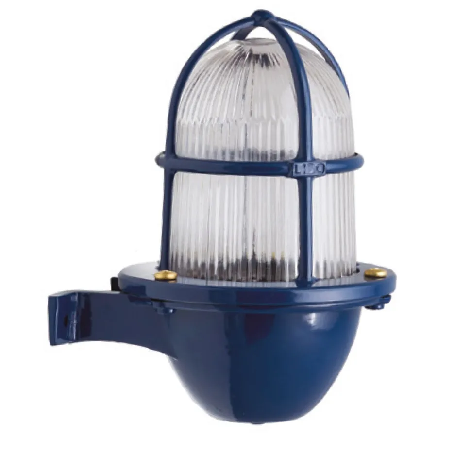 Außenwandlampe Messing Glas E27 IP64 H: 18 cm klein Blau