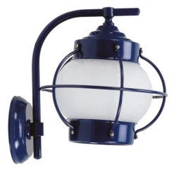 Außenwandlampe Messing massiv Glas 22 cm hoch IP23 Blau