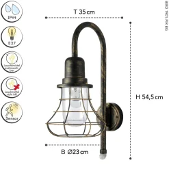 Außenwandlampe Metall Retro IP44 H:54,4 cm Braun-Gold
