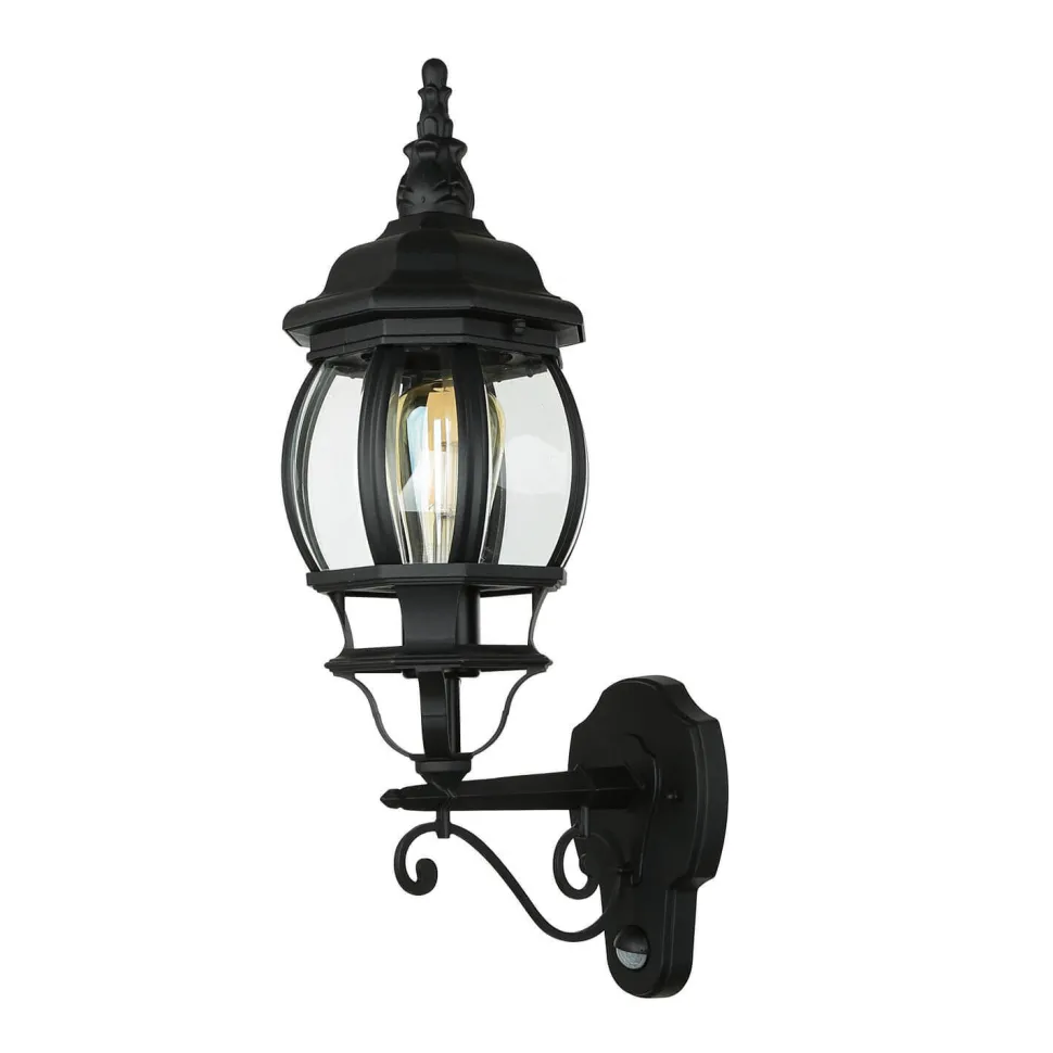 Außenwandlampe Schwarz E27 H: 54 cm Rustikal Glas Alu