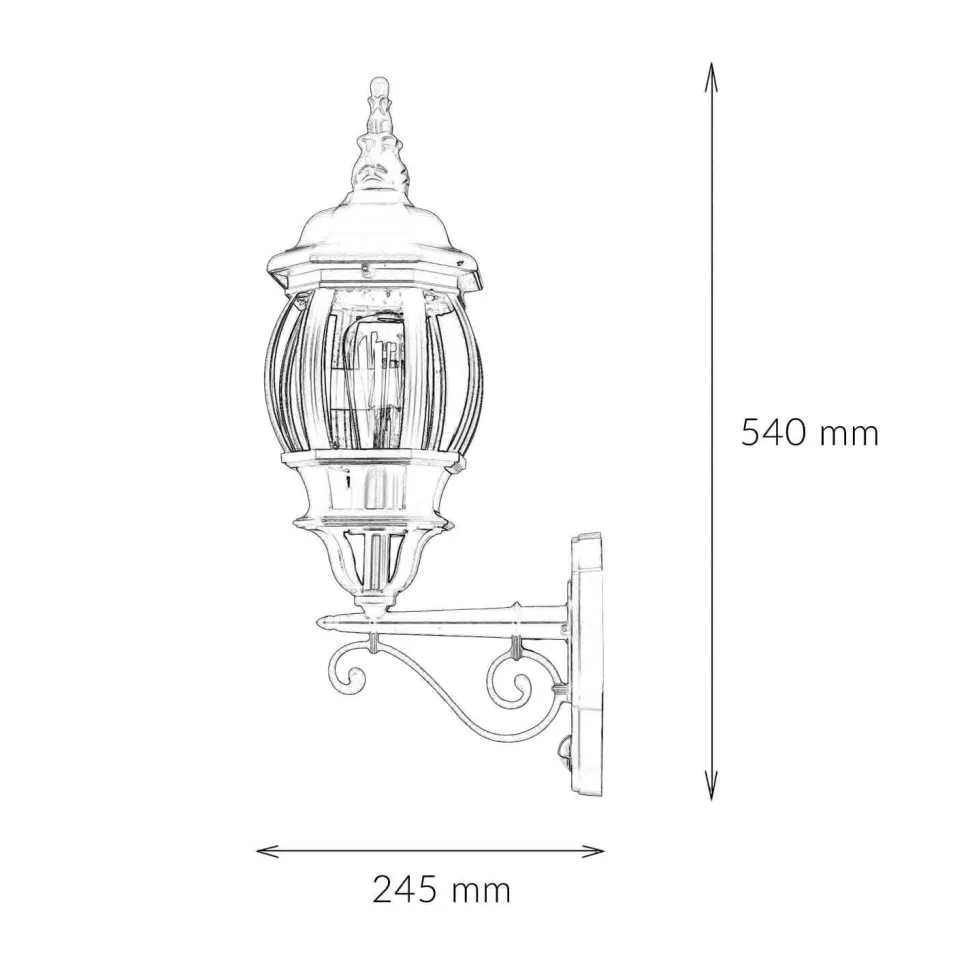 Außenwandlampe Schwarz E27 H: 54 cm Rustikal Glas Alu
